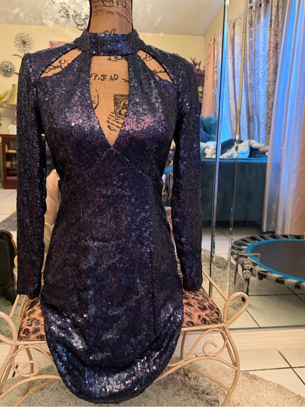 Charlotte Russe Navy Sequin Cutout Mini Dress